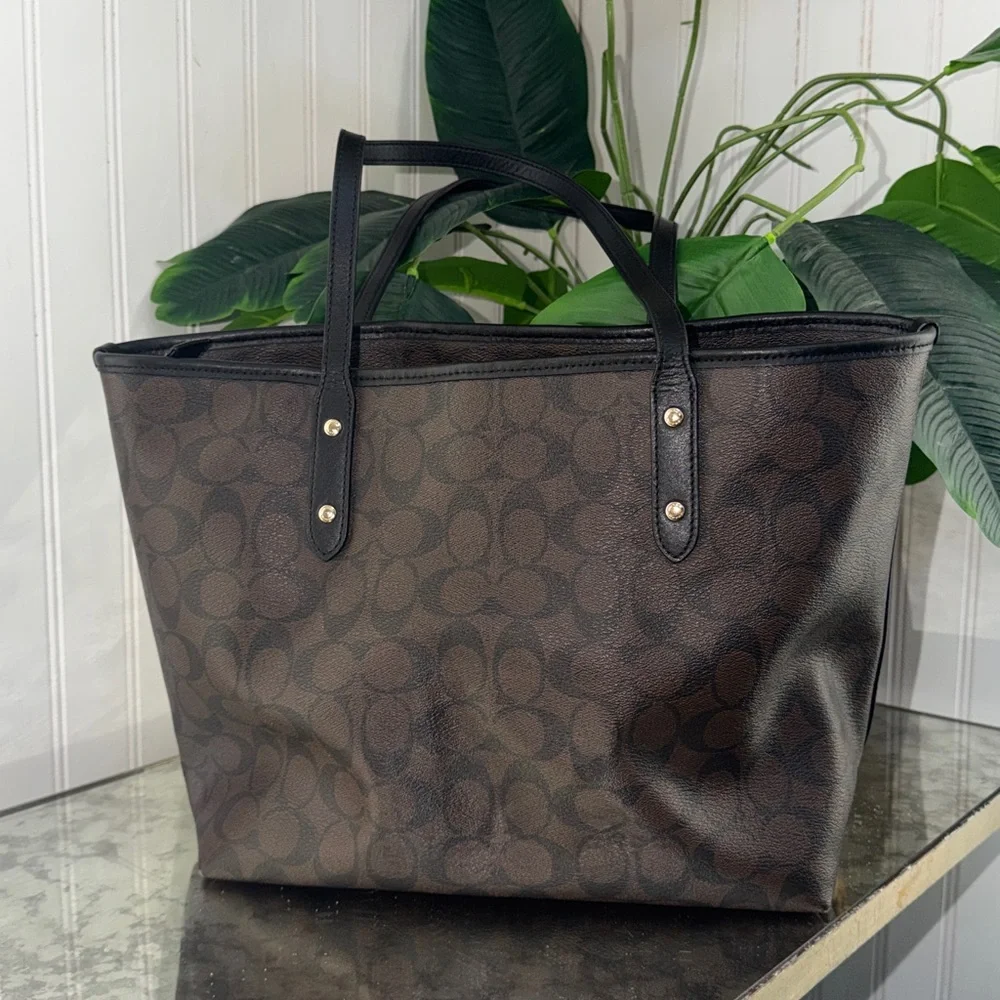 Coach City Tote in Signature Canvas Brown/Black - Classic & Spacious - Picture 8 of 17